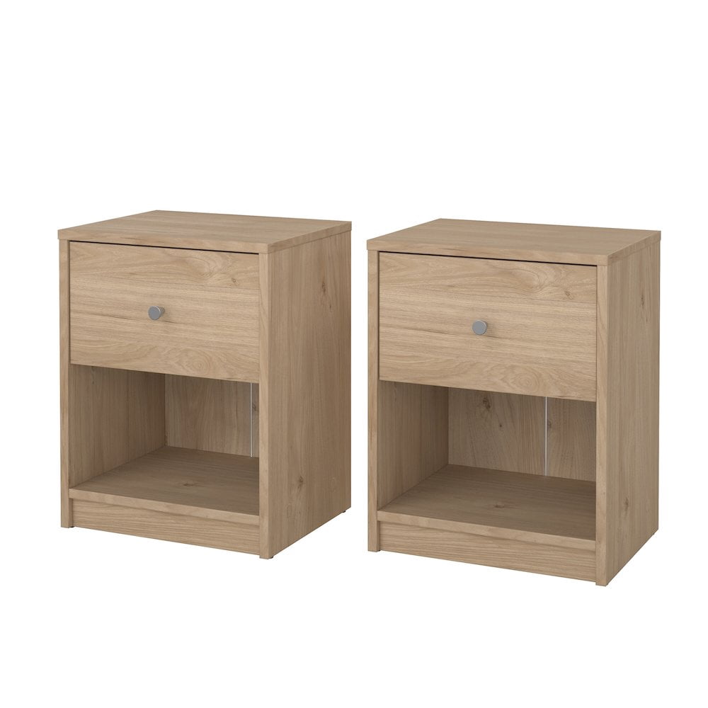 Tvilum Studio 1 Drawer and 1 Shelf Bedroom Nightstand for Adults- Set of 2, Jackson Hickory