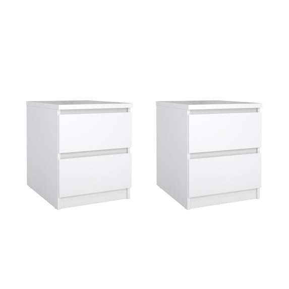 Tvilum Scottsdale 2 Drawer Bedroom Nightstand for Adults-Set of 2, White High Glos