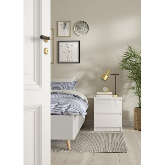 Tvilum Scottsdale 2 Drawer Bedroom Nightstand for Adults, White High Gloss