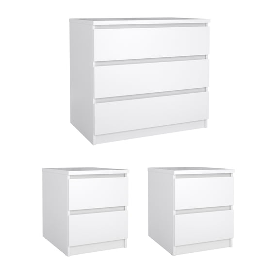 Tvilum Scottsdale 3-Piece Bedroom Set - Chest and Nightstand Set of 2, White High Gloss