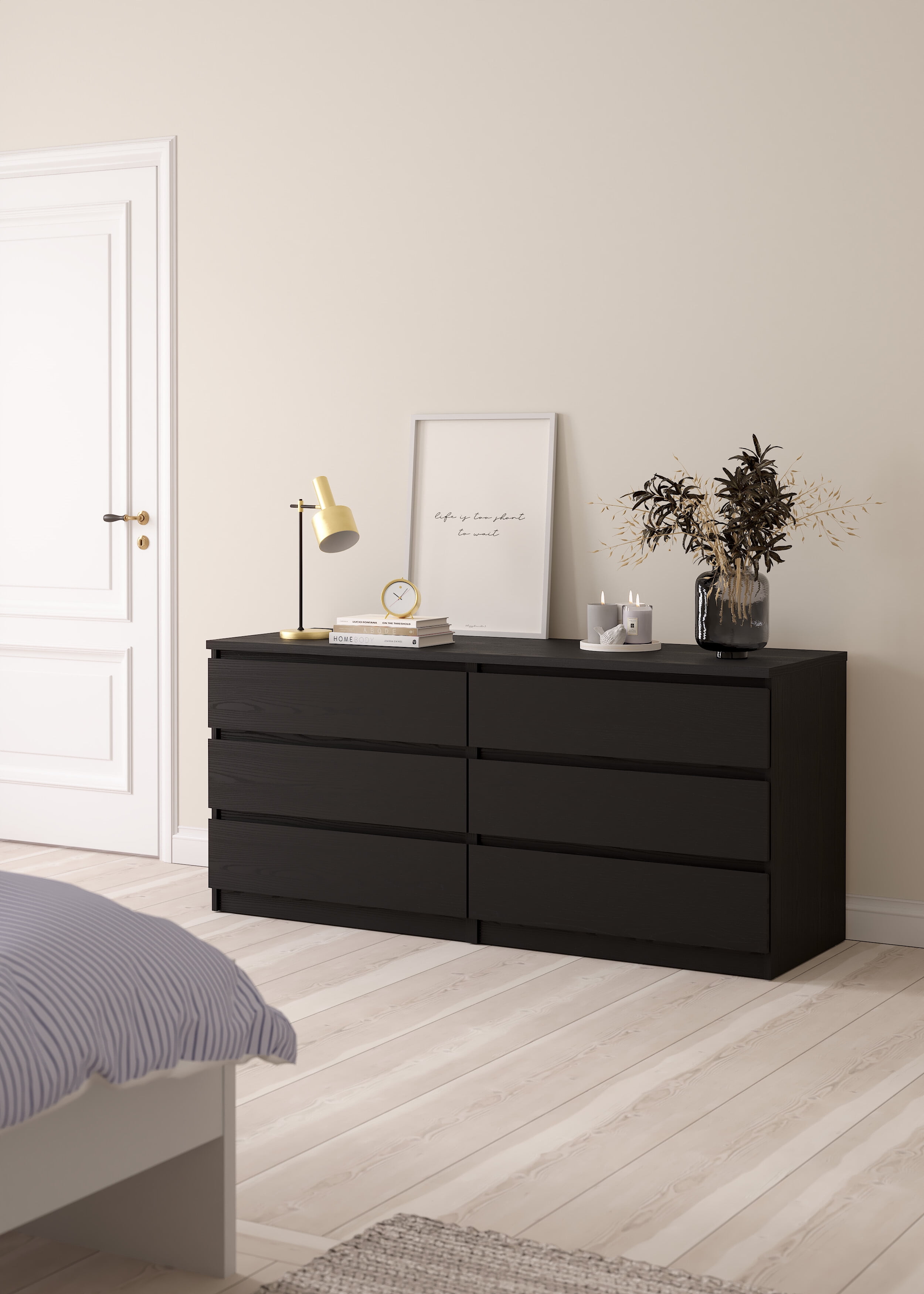 Scottsdale 6-Drawer Wood Double Dresser for Bedroom, Black