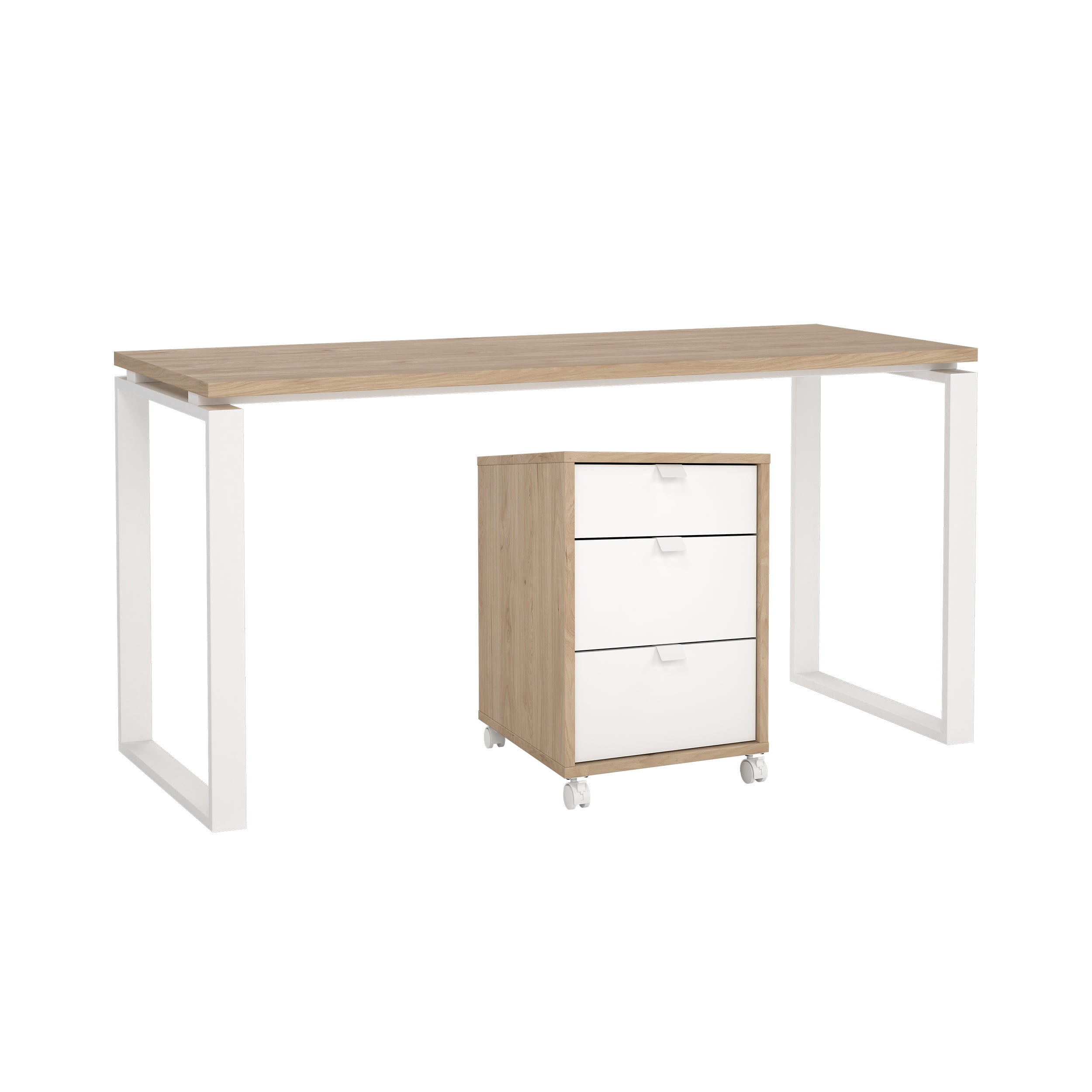 Tvilum Sign 2-Piece Home Office Set with Desk and Mobile Storage, Jackson Hickory and White