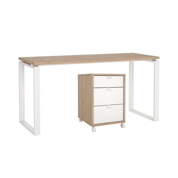 Tvilum Sign 2-Piece Home Office Set with Desk and Mobile Storage, Jackson Hickory and White