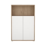 Tvilum Sign 3 Shelf Bookcase with Doors and Adjustable Storage in White and Hickory