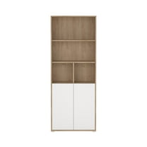 Tvilum Sign 6-Shelf Adjustable Home Office Bookcase with 2 Doors for Adults, Jackson Hickory/White
