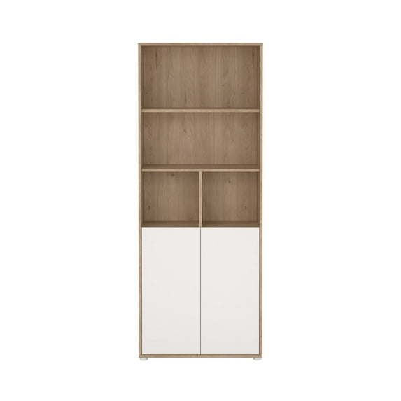 Tvilum Sign 6-Shelf Adjustable Home Office Bookcase with 2 Doors for Adults, Jackson Hickory/White