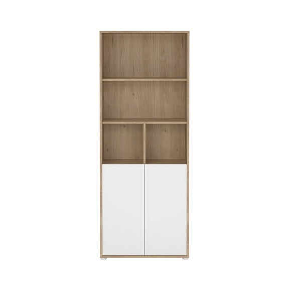 Tvilum Sign 6-Shelf Adjustable Home Office Bookcase with 2 Doors for Adults, Jackson Hickory/White