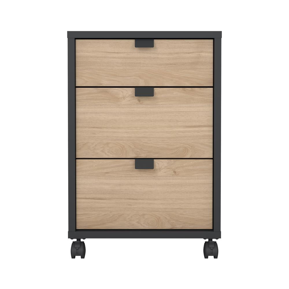 Tvilum Sign Mobile Cabinet with 3 Drawers in Matte Grey and Jackson Hickory