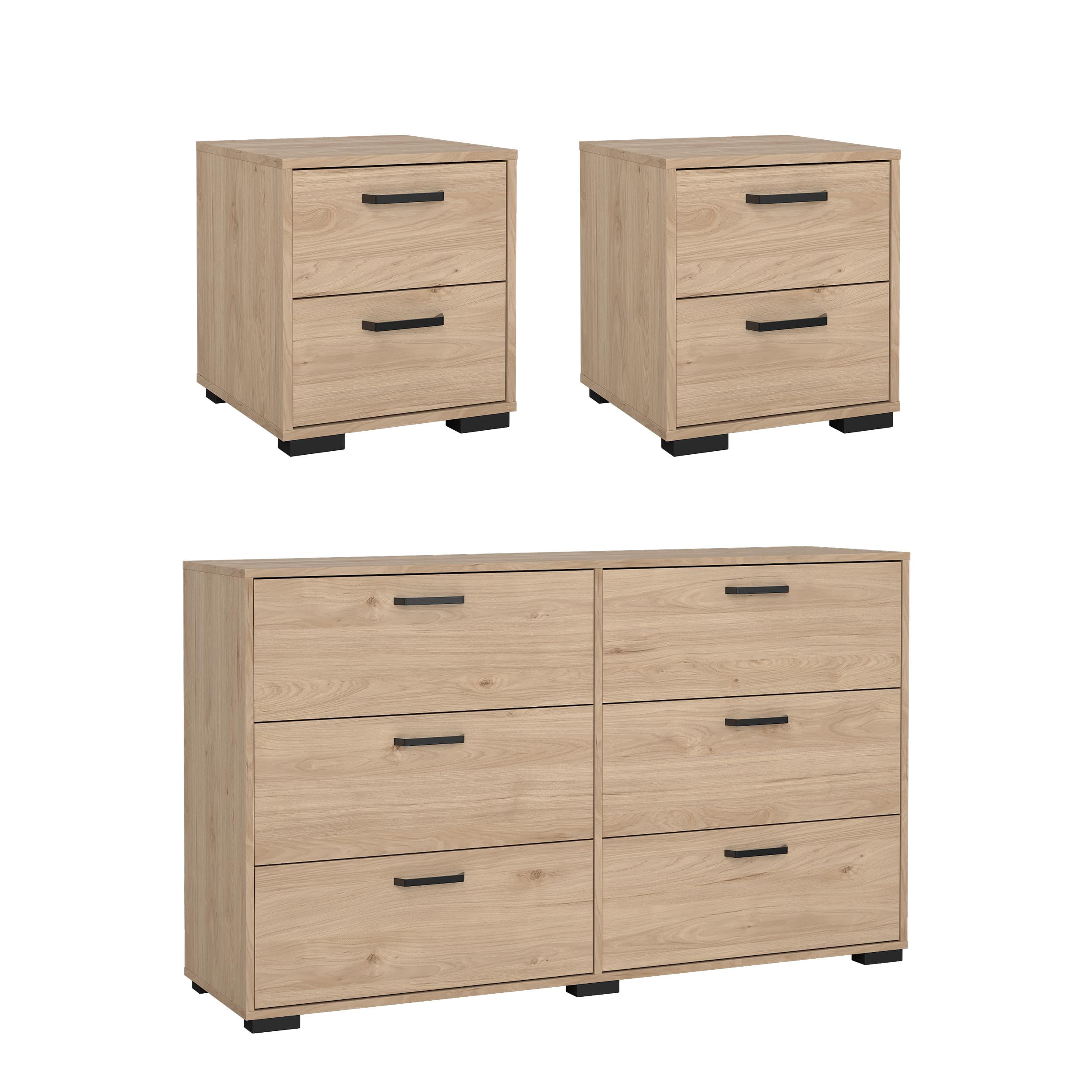 Tvilum Sofia 3-Piece Bedroom Set with Dresser and Nightstands, Jackson Hickory