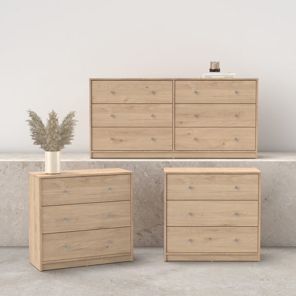 Tvilum Studio 3-Piece Bedroom Set - 6 Drawer Double Dresser And Chest Set Of 2, Jackson Hickory