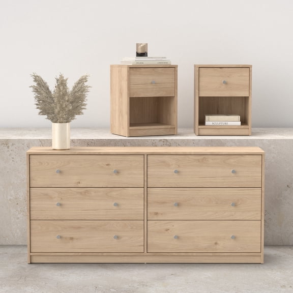 Tvilum Studio 3-Piece Bedroom Set - 6 Drawer Double Dresser And Nightstand Set Of 2, Jackson Hickory