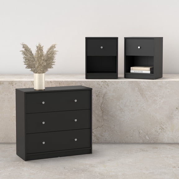 Tvilum Studio 3-Piece Bedroom Set - Chest And Nightstand Set Of 2, Black