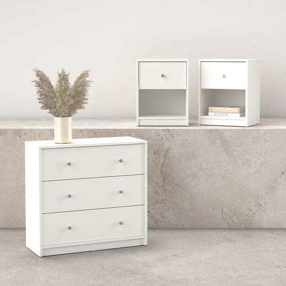 Tvilum Studio 3-Piece Bedroom Set - Chest And Nightstand Set Of 2, White