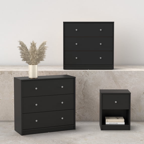 Tvilum Studio 3-Piece Bedroom Set - Nightstand And Chest Set Of 2, Black