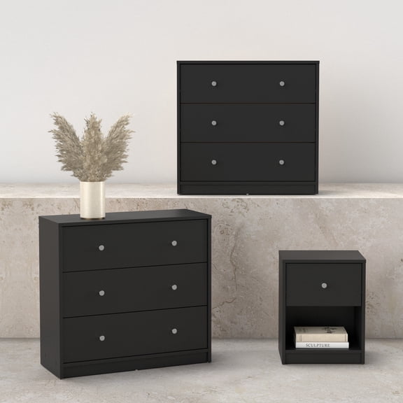 Tvilum Studio 3-Piece Bedroom Set - Nightstand And Chest Set Of 2, Black