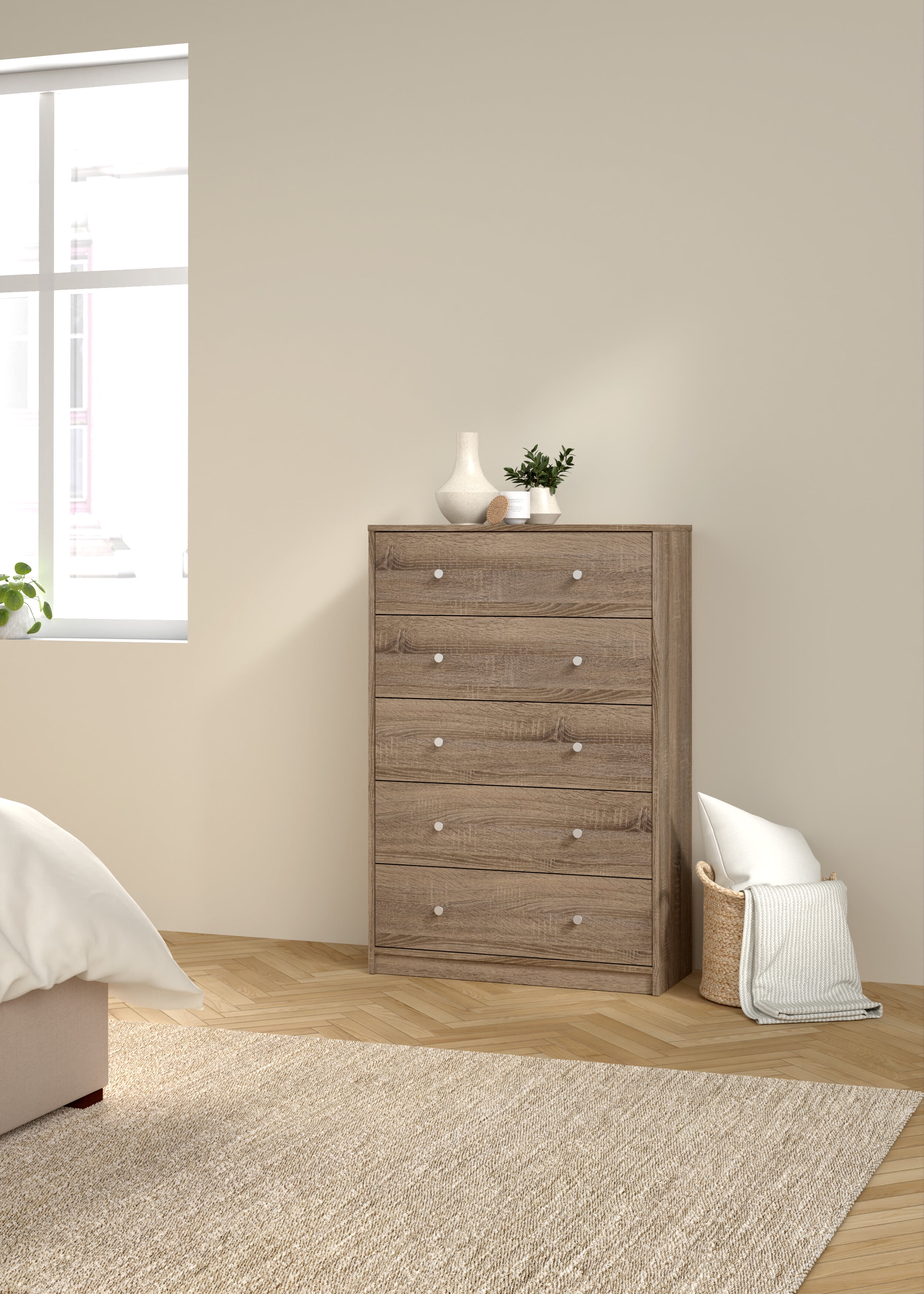 Portland Hickory 5-Drawer Compact Chest in Smooth Finish