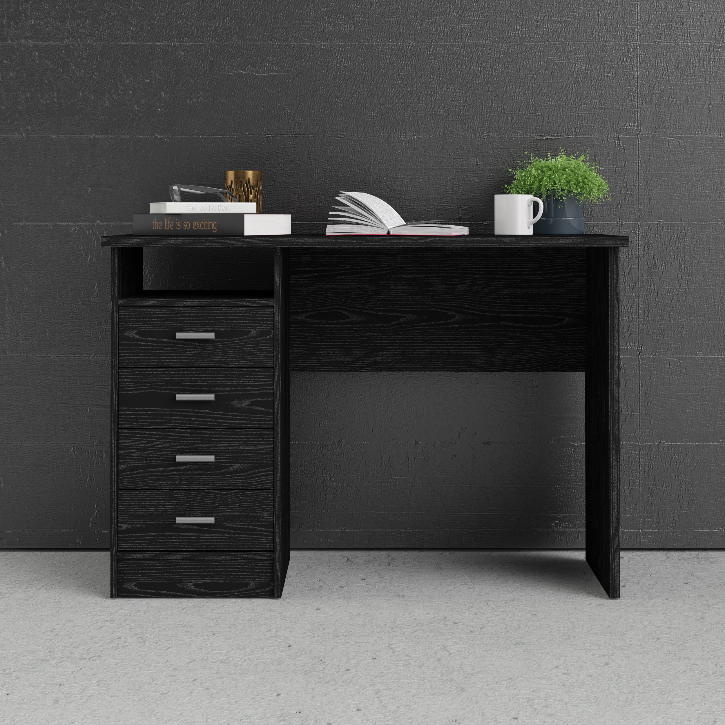 Tvilum Warner Modern Desk with 4 Storage Drawers and Room