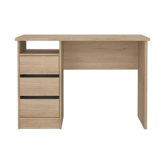 Tvilum Wes Writing Desk with 3 Storage Drawers and Open Shelf for Adults, Jackson Hickory