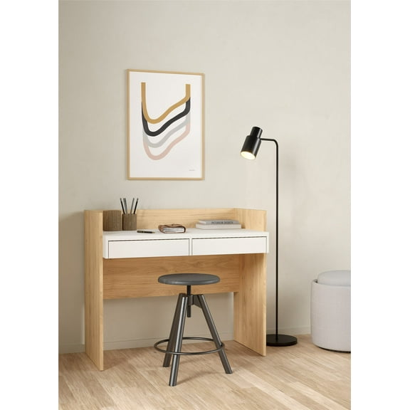 Tvilum Wren Home Office Writing Desk with 2 Storage Drawers for Adults, Jackson Hickory/White