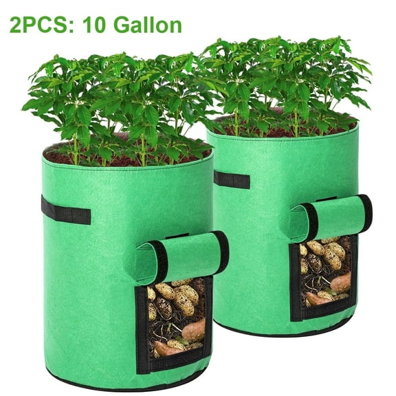 BSHAPPLUS Potato Grow Bags, 2 Pack 10 Gallon Planting Heavy Duty Pouch Fabric Pots with Handles Premium Breathable Cloth Bags for Potato/Plant Container(Green)
