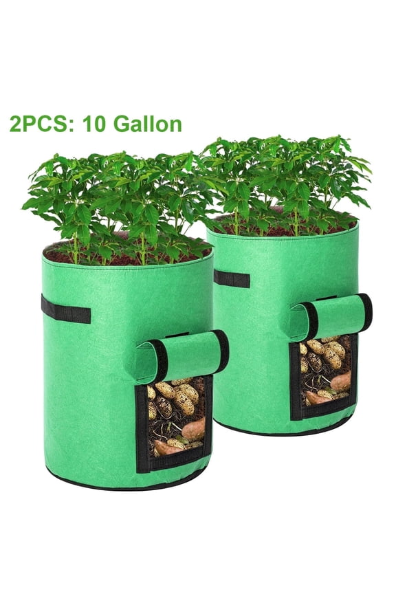 Potato Grow Bags, 2 Pack 10 Gallon Planting Heavy Duty Pouch Fabric Pots with Handles Premium Breathable Cloth Bags for Potato/Plant Container(Green)