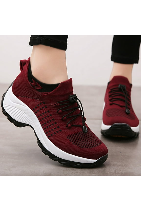 Womens Slip On Sneakers Breathable Walking Shoes Knitted Comfort Wedge Platform Loafers Fashion Sock Shoes