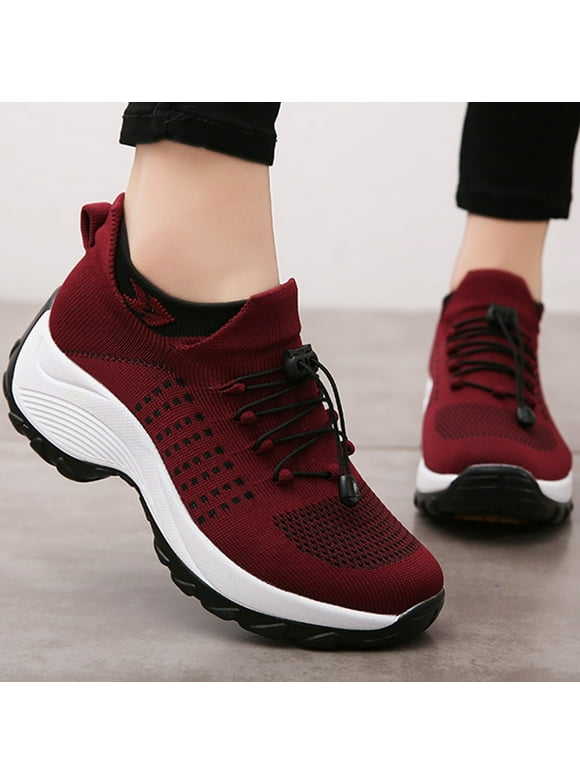 Tvtaop Womens Slip On Sneakers Breathable Walking Shoes Knitted Comfort Wedge Platform Loafers Fashion Sock Shoes