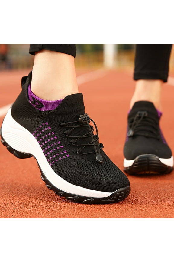 Womens Slip On Sneakers Breathable Walking Shoes Knitted Comfort Wedge Platform Loafers Fashion Sock Shoes