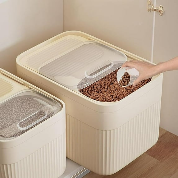 Tvtnvo Airtight Pet Food Storage Container with Built In Measuring Cup Large Capacity Dry Food Bin with Locking Seal Food Grade Plastic Dishwasher Safe for Dog and Pet Treats White 3.83gal