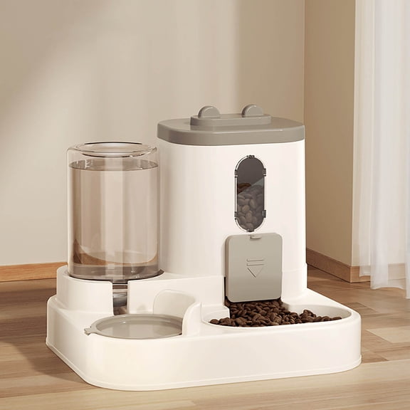 Tvtnvo Automatic Pet Feeder and Dog Waterer Timed Feeding Station Programmable Dry Food Dispenser Clear Window Siphon Water Refill Dry Wet Separation Odor Resistant for Home Gray 9.8x9x7.9in