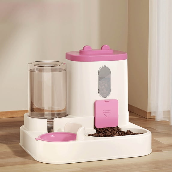 Tvtnvo Automatic Pet Feeder and Dog Waterer Timed Feeding Station Programmable Dry Food Dispenser Clear Window Siphon Water Refill Dry Wet Separation Odor Resistant for Home Pink 9.8x9x7.9in