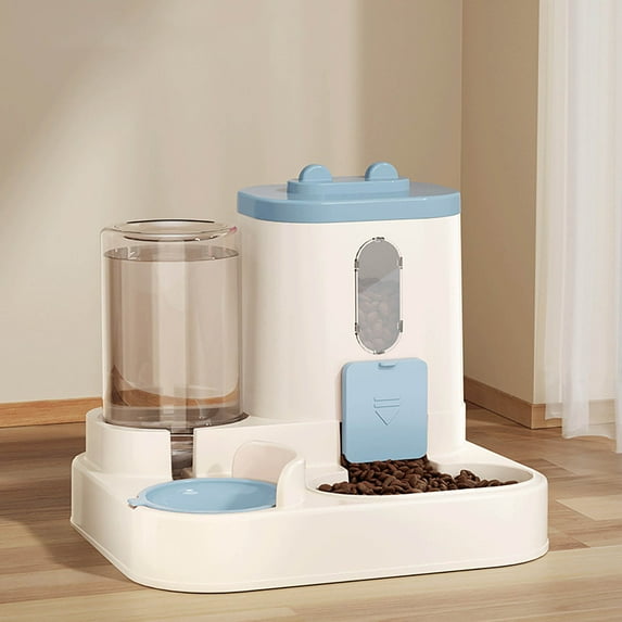 Tvtnvo Automatic Pet Feeder and Dog Waterer Timed Feeding Station Programmable Dry Food Dispenser Clear Window Siphon Water Refill Dry Wet Separation Odor Resistant for Home Blue 9.8x9x7.9in