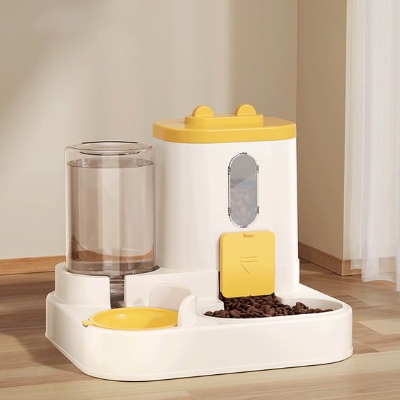 Tvtnvo Automatic Pet Feeder and Dog Waterer Timed Feeding Station Programmable Dry Food Dispenser Clear Window Siphon Water Refill Dry Wet Separation Odor Resistant for Home Yellow 9.8x9x7.9in