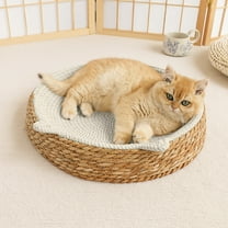 Tvtnvo Breathable Rattan Pet Bed Round Mat Dog House Pet Hideout Relaxedable Woven Cushion for Resting and Relaxation In Living Room Bedroom for Small Dogs and Pets At Home Beige 13.8 in