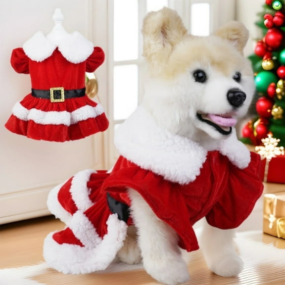 Tvtnvo Cats Christmas Outfit Pet Clothes Santa Claus Costume Cute Holiday Dress with Belt and Collar for Photo Shoots and Parties Soft Polyester Easy on Button Closure Red Bust 15.7in Back 10.2in