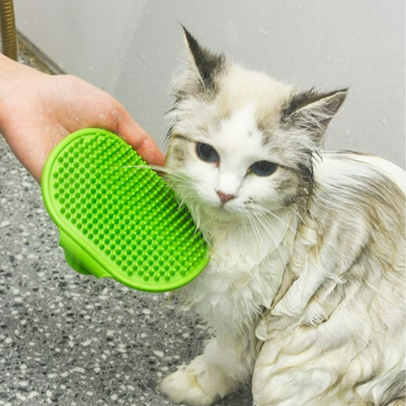 Tvtnvo Dog Bath Brush Pet Grooming Massage Brush Rubber Soft Bristles with Adjustable Strap and Buckle for Bathing Brushing Deep Cleaning and Soothing Skin Care for Dogs and Pets Green 3.3x4.7in