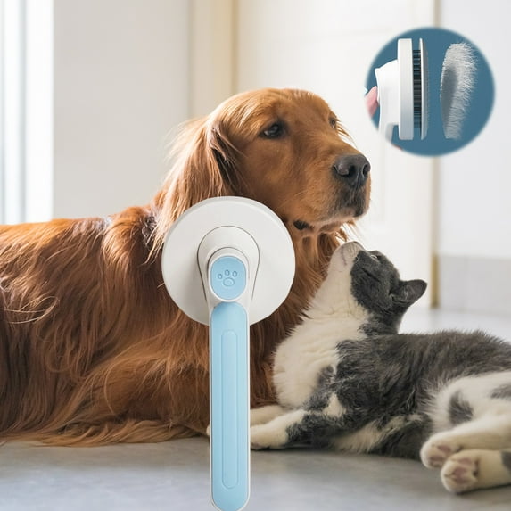 Tvtnvo Dog Brush for Shedding Cat Brush Pet Brush Self-Cleaning Deshedding Comb with Curved Massaging Needles Non-Slip Handle Removes Loose Hair and Knotss for Dogs Cats 7.1x3.1x2.4in Blue
