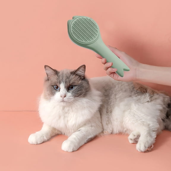 Tvtnvo Dog Brush for Shedding Pet Brush Cat Brush Stainless Steel Needle Pet Comb One Click Self Cleaning Grooming Tool Gentle Dematting Massage Ergonomic Handle for Home Travel 7.5x3x2in Green