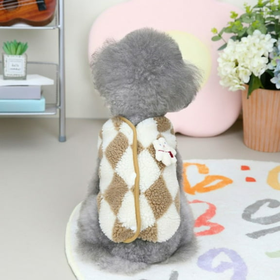 Tvtnvo Dog Clothes Pet Fleece Plaid Warm Coat Soft Thickened Winter Jacket Round Neck Easy Wear Breathable Stretch Cuffs Secure for Small Breeds Indoor Outdoor Brown Bust 14.5in Back 9.8in