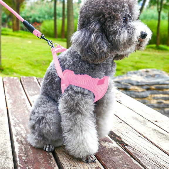 Tvtnvo Dog Harness with Leash Adjustable Breathable Mesh Reflective No Escape Chest and Back Support for Daily Walks Vet Trips and Travel with Long Lasting Nylon Leash Pink 7.5x4.1.2x3in