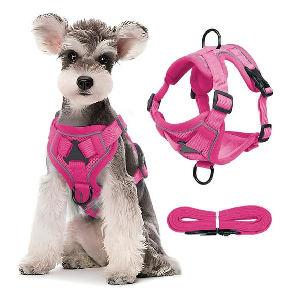 Tvtnvo Dog and Pet Harness Leash Vest No Pull Reflective Breathable Mesh Padded Chest Back Clip Five Point Safety Adjustable Harness for Daily Walks Pink 9.1x7.5in