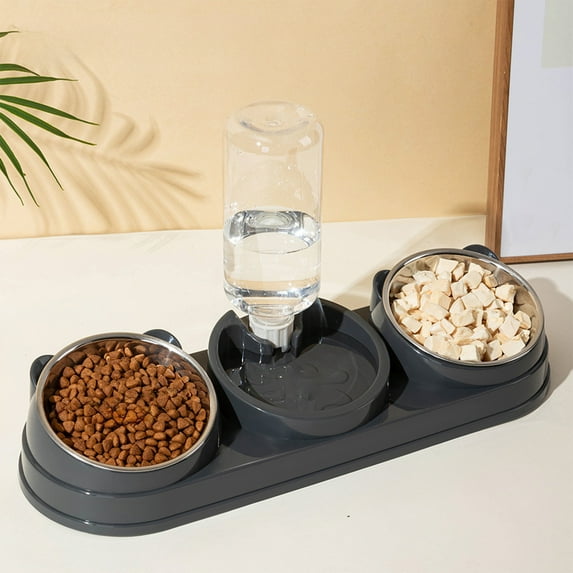 Tvtnvo Dog Water Bowl and Pet Bowl Two In One Pet Bowl Dual Feeder with 15 Degree Tilt Anti Slip Weighted Base 304 Stainless Steel Removable Easy Clean for Pets and Dogs Gray 16.1in