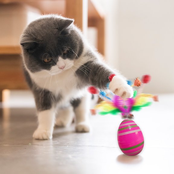 Tvtnvo Interactive Pet Toy Easter Tumbler Teaser with Wobble Proof Base and Soft Feather Attraction for Indoor Play Long Lasting Pet Safe Plastic for Engaging Hunting Exercise Pink 7.9in