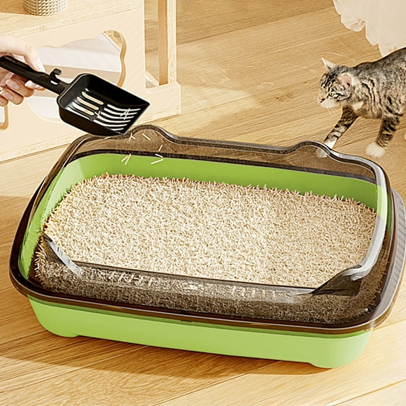 Tvtnvo Large Litter Box Leakproof High Sides Anti-Scatter Step Open Top Pet Litter Pan for Large Pets Spacious Nonstick Easy Rinse Low Front Entry Green 14.1x11x5.3in