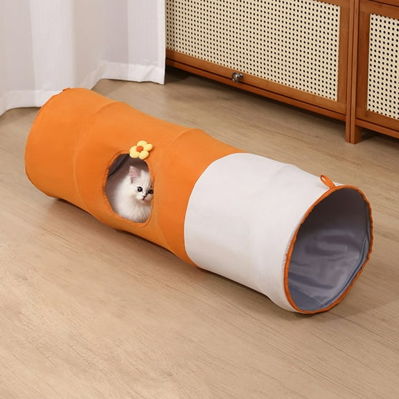 Tvtnvo Pet Bed Foldable Tunnel Toy for Indoor Pets Interactive Play Tunnel and Cozy Resting Hideaway Soft Breathable Polyester Portable Pet Tent Apartment Friendly Orange 31.5x9.8in
