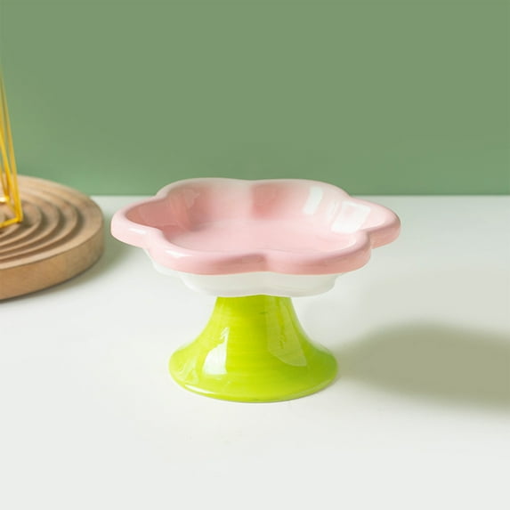 Tvtnvo Pet Bowls Pet Water Bowl Elevated Ceramic Pet Food Bowl Whisker Friendly Raised Design Protects Neck Promotes Digestion Wide Shallow for Relaxedable Home Feeding Pink 5.9x3.4in