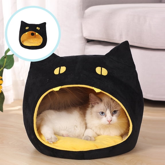 Tvtnvo Pet Cave Big Mouth Pet House Pet Tent Soft Fleece Enclosed Cozy Bed Keeps Pets Warm and Relaxed Suit for Indoor Pets and Small Dogs Halloween Gift and Home Decor Black 12.6 in