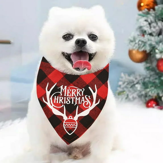 Tvtnvo Pet Christmas Bandana Stylish Tartan Plaid Dog Clothes Pet Clothes Geometric Merry Christmas Pet Costume Cozy Soft Flannel Fabric Easy Wear Accessory for Dogs Pets Red