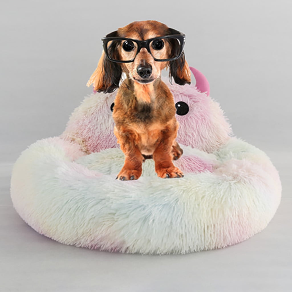 Tvtnvo Pet Donut Bed Indoor Dog House Pet Tent Self Warming Plush Round Nest with Raised Bolster Neck Support Washable Nonslip Bottom for Small Dogs and Pets Indoor Use White 23.6 in