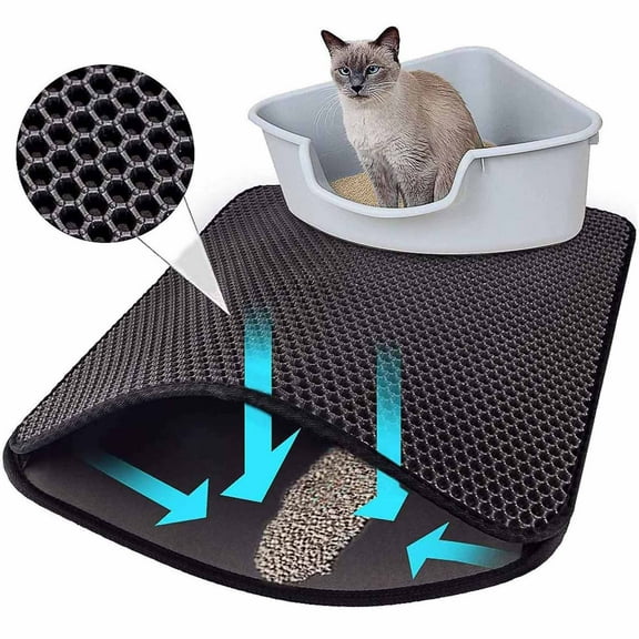 Tvtnvo Pet Litter Mat Double Layer Honeycomb EVA Foam Non Slip Easy Clean Trapping Mat Protects Floors under Litter Box for Indoor Pets and Small Dogs Black 17.7x23.6in